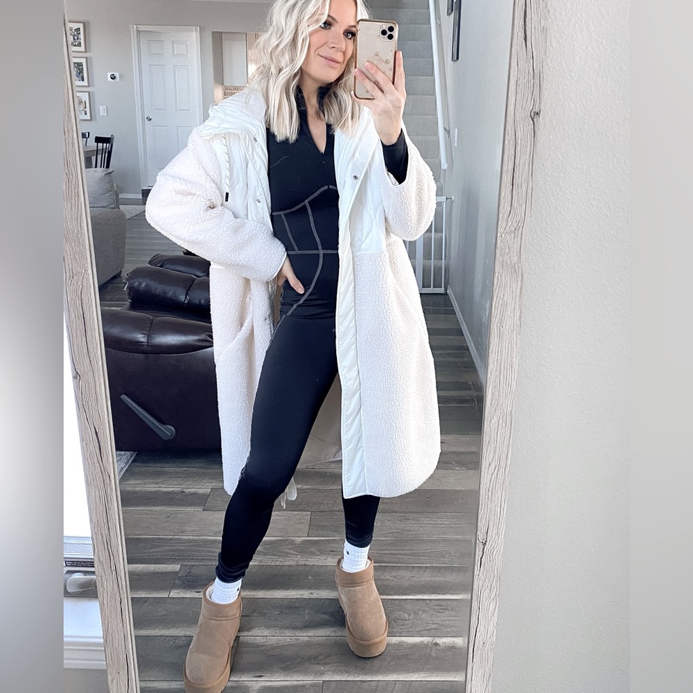 Quilted Sherpa cream long line coat